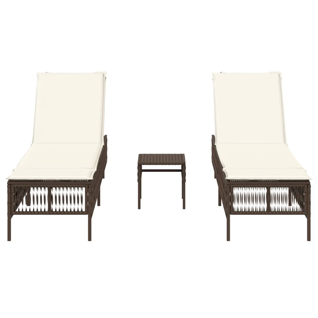 Ligstoelen 2 st met tafel poly rattan bruin