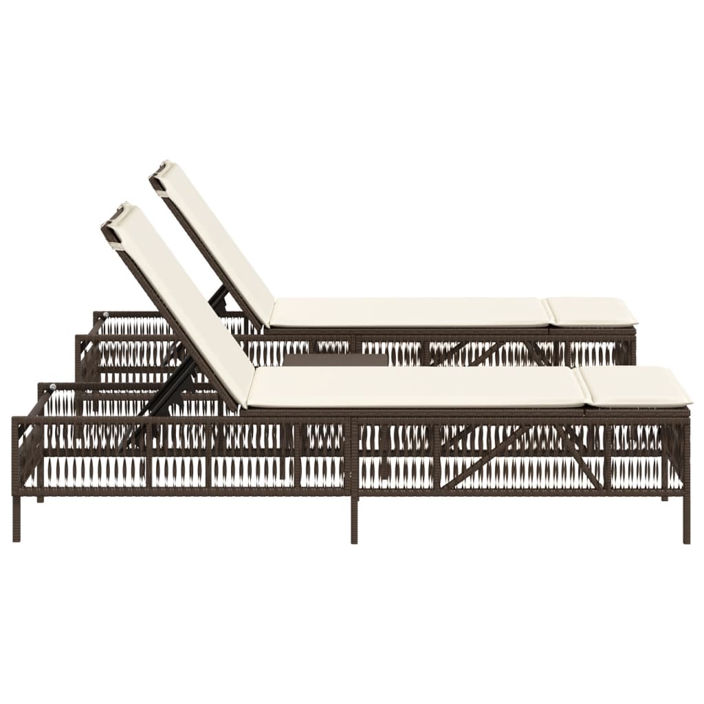 Ligstoelen 2 st met tafel poly rattan bruin