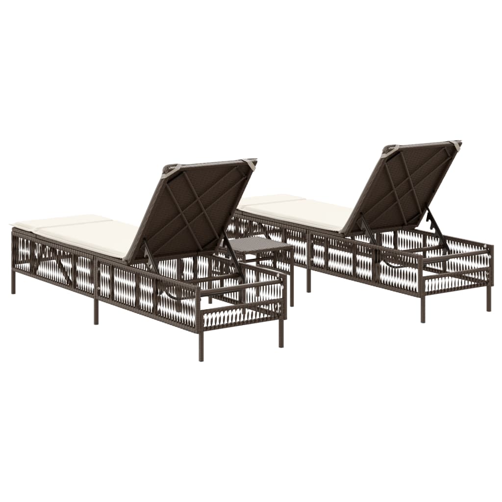Ligstoelen 2 st met tafel poly rattan bruin
