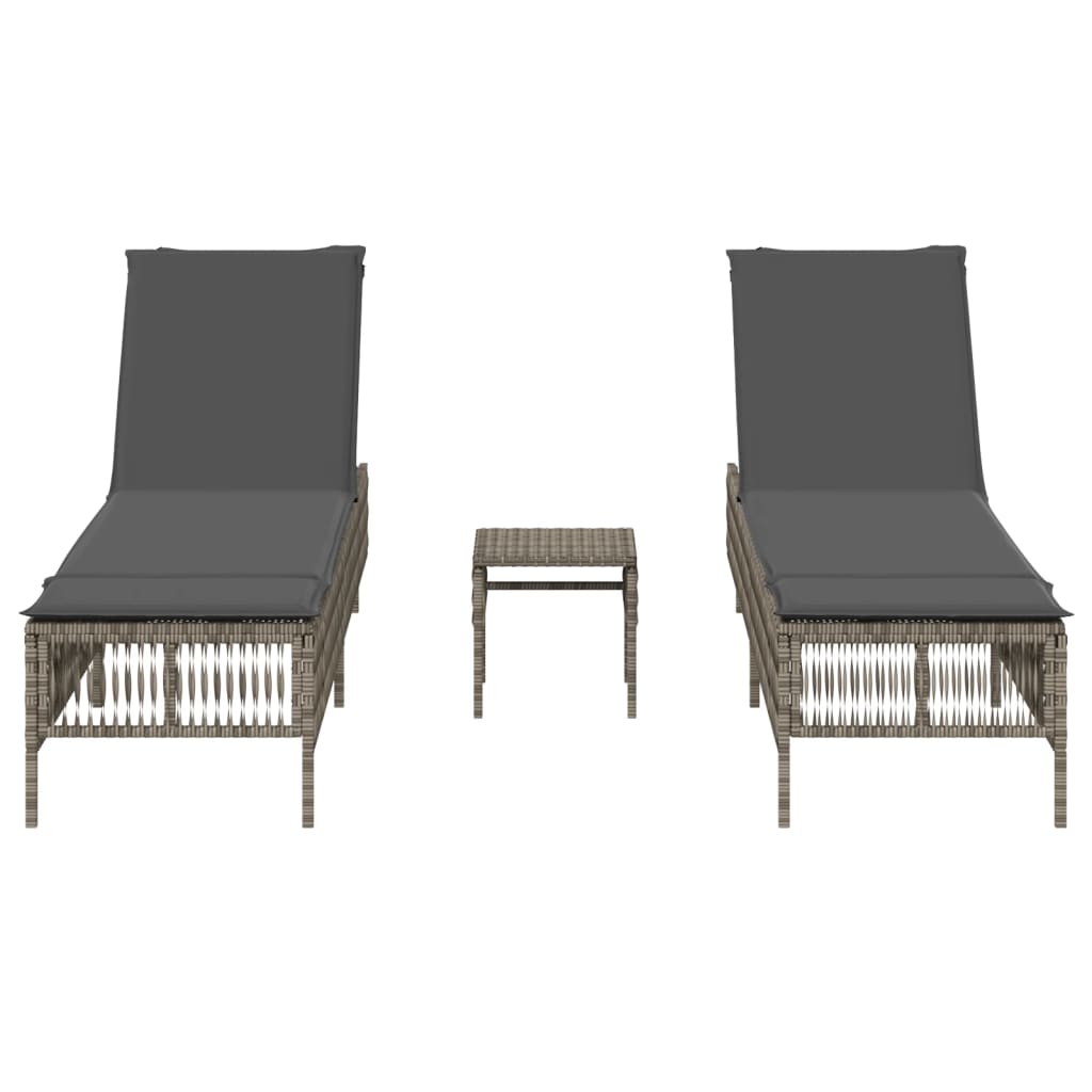 Ligbedden 2 st met tafel poly rattan grijs