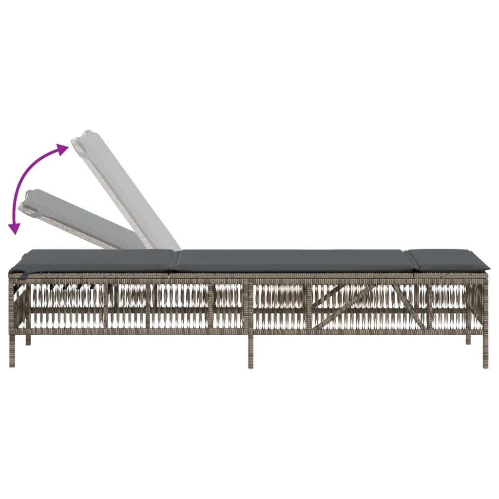 Ligbedden 2 st met tafel poly rattan grijs