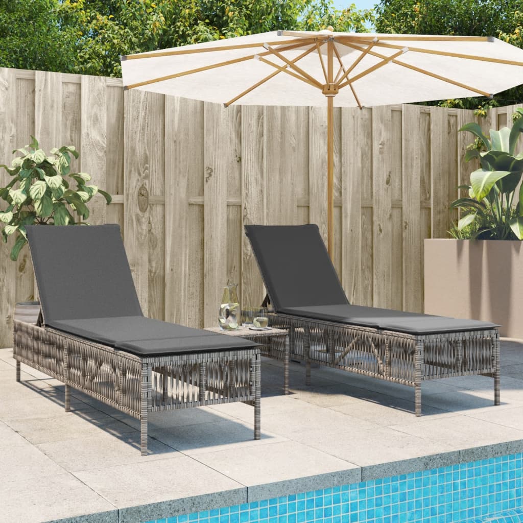 Ligbedden 2 st met tafel poly rattan grijs