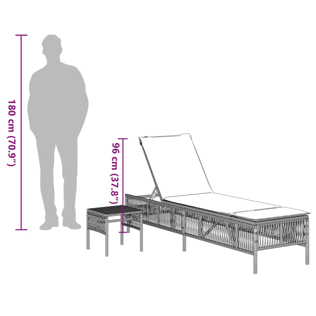 Ligbedden 2 st met tafel poly rattan lichtgrijs