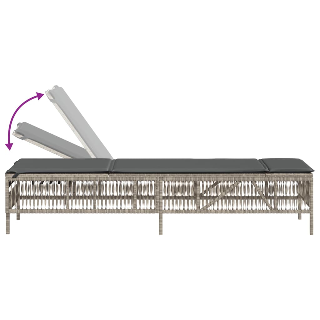 Ligbedden 2 st met tafel poly rattan lichtgrijs