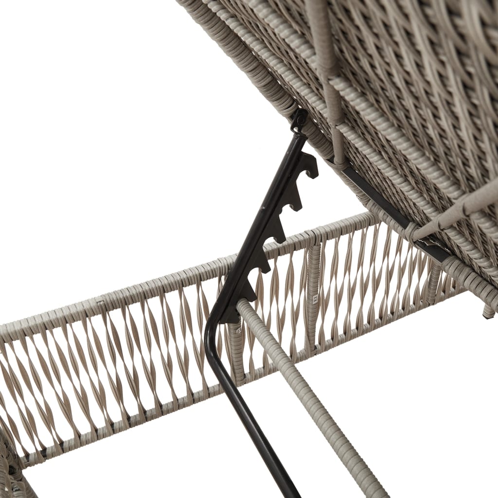 Ligbedden 2 st met tafel poly rattan lichtgrijs
