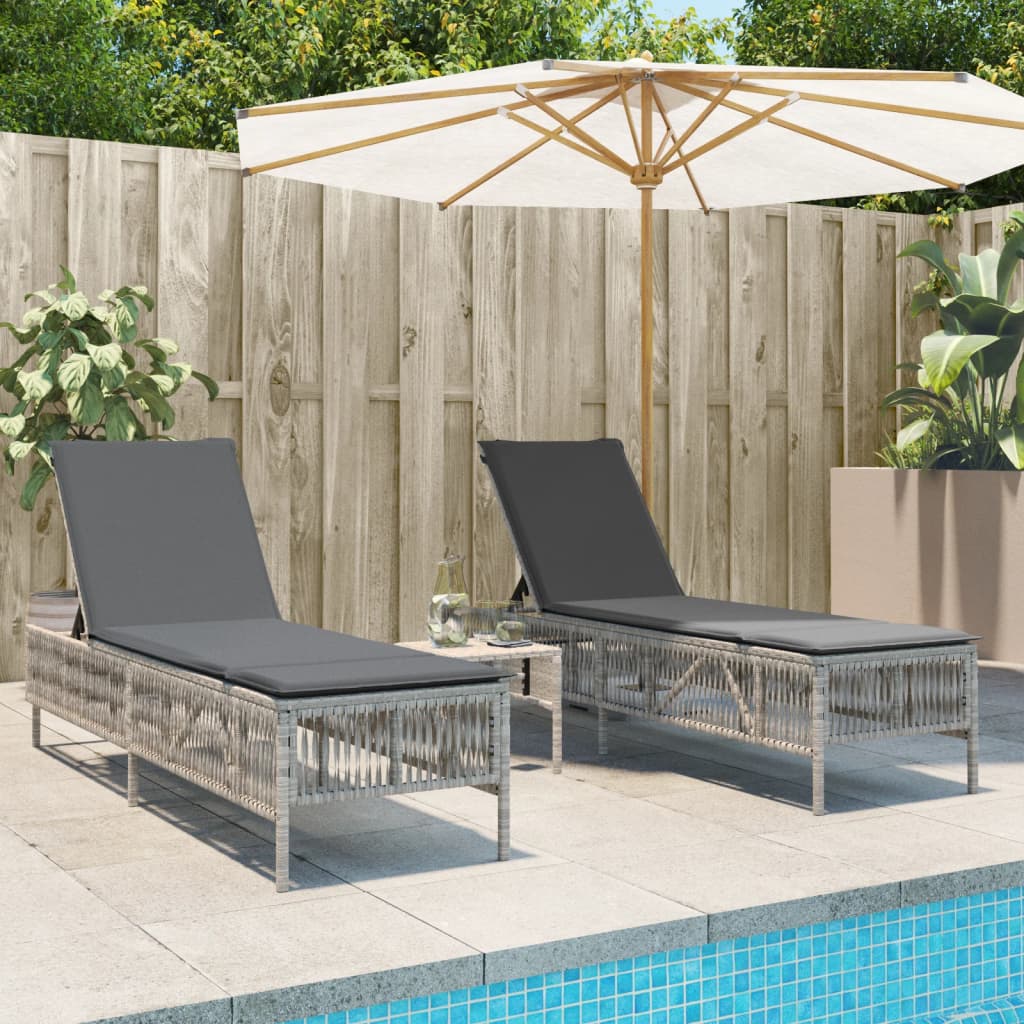 Ligbedden 2 st met tafel poly rattan lichtgrijs