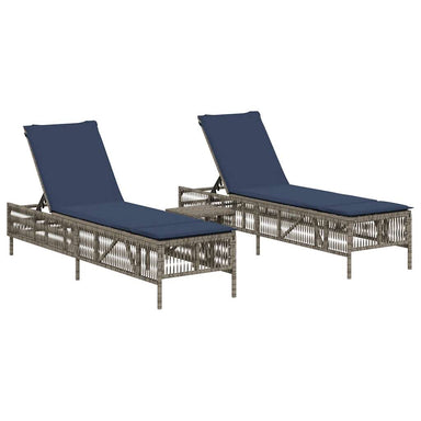 Ligstoelen 2 stuks met tafel Grijs Poly Rotan