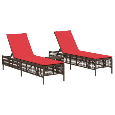Ligstoelen 2 stuks met tafel Bruin Poly Rotan