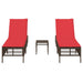 Ligstoelen 2 stuks met tafel Bruin Poly Rotan