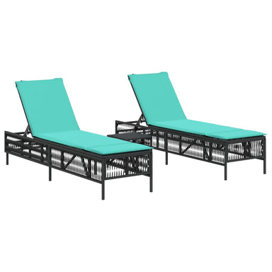 Ligstoelen 2 stuks met tafel Zwart Poly Rotan