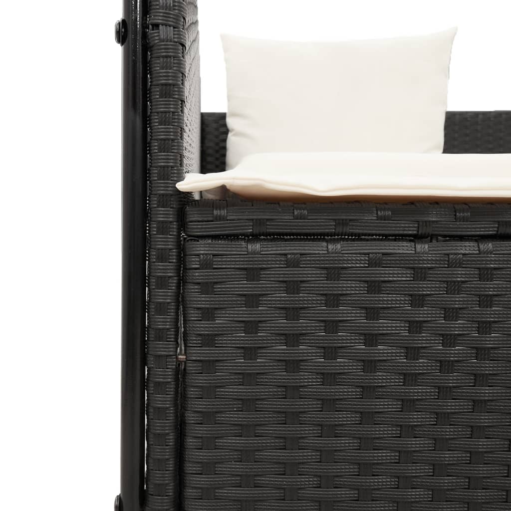 Ligbed tweepersoons met dak en gordijn poly rattan zwart