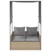 Ligbed tweepersoons met dak en gordijn poly rattan beige