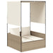 Ligbed tweepersoons met dak en gordijn poly rattan beige