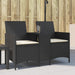 Tuinbank 2-zits met tafel en kussens poly rattan zwart