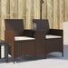 Tuinbank 2-zits met tafel en kussens poly rattan bruin