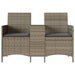 Tuinbank 2-zits met tafel en kussens poly rattan grijs
