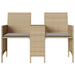 Tuinbank 2-zits met tafel en voetenbanken poly rattan beige
