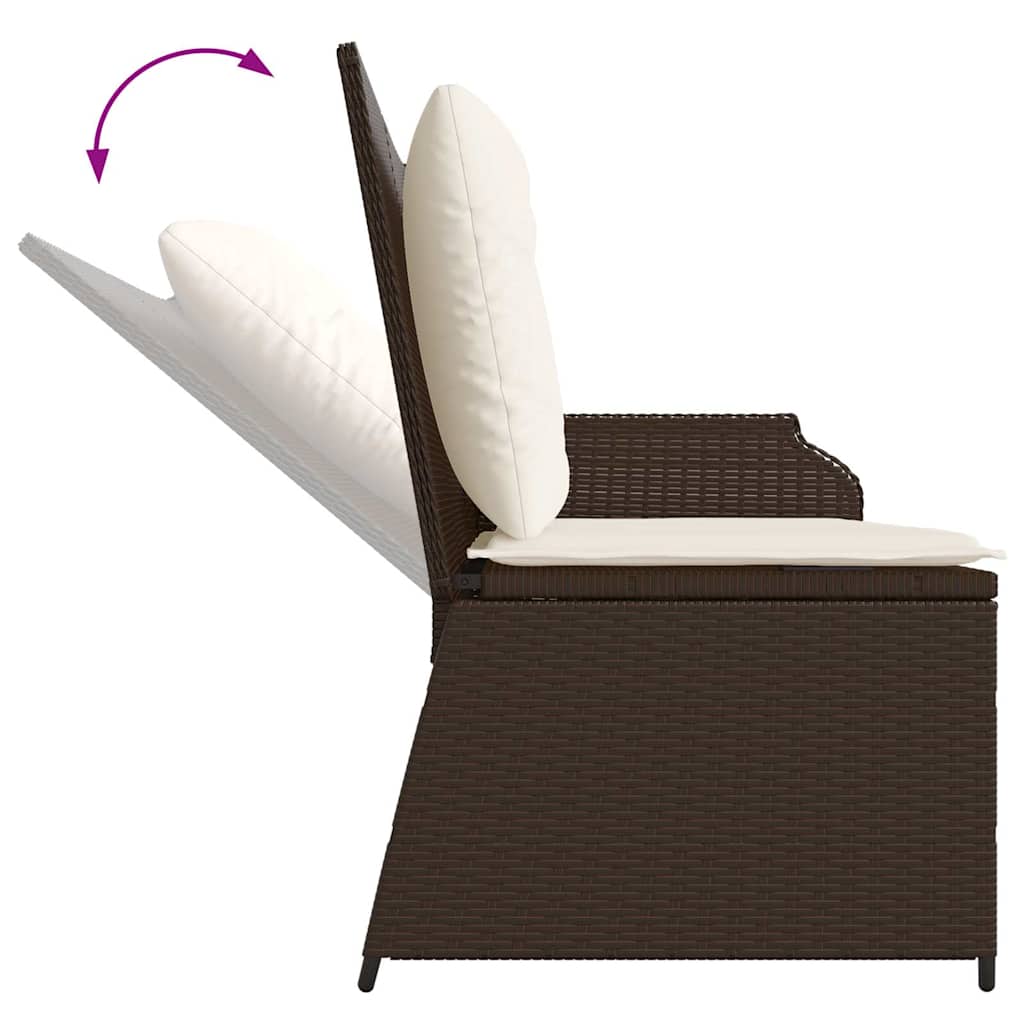 Tuinbankje verstelbaar met kussens poly rattan bruin