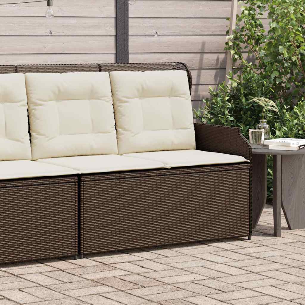 Tuinbankje verstelbaar met kussens poly rattan bruin