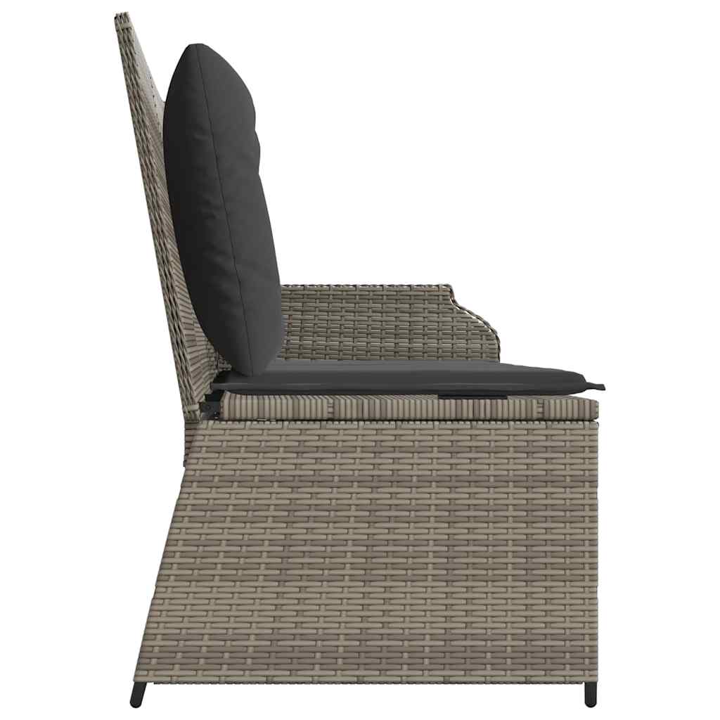 Tuinbankje verstelbaar met kussens poly rattan grijs