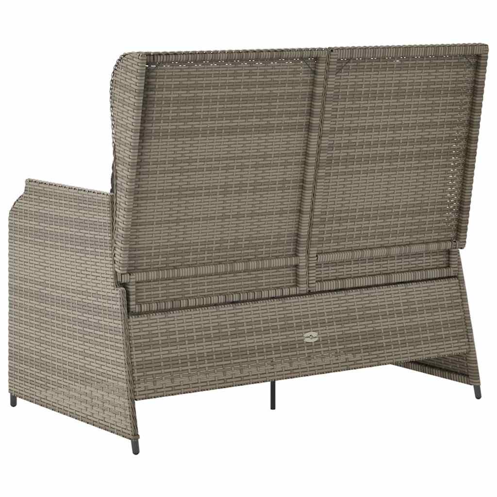 Tuinbankje verstelbaar met kussens poly rattan grijs