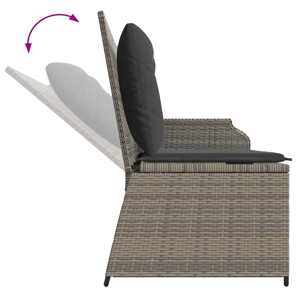 Tuinbankje verstelbaar met kussens poly rattan grijs