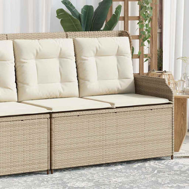 Tuinbankje verstelbaar met kussens poly rattan beige