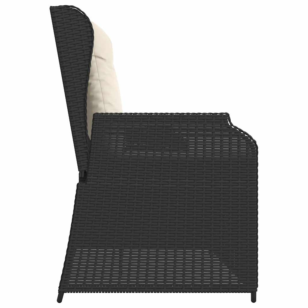Tuinbankje verstelbaar met kussens poly rattan zwart