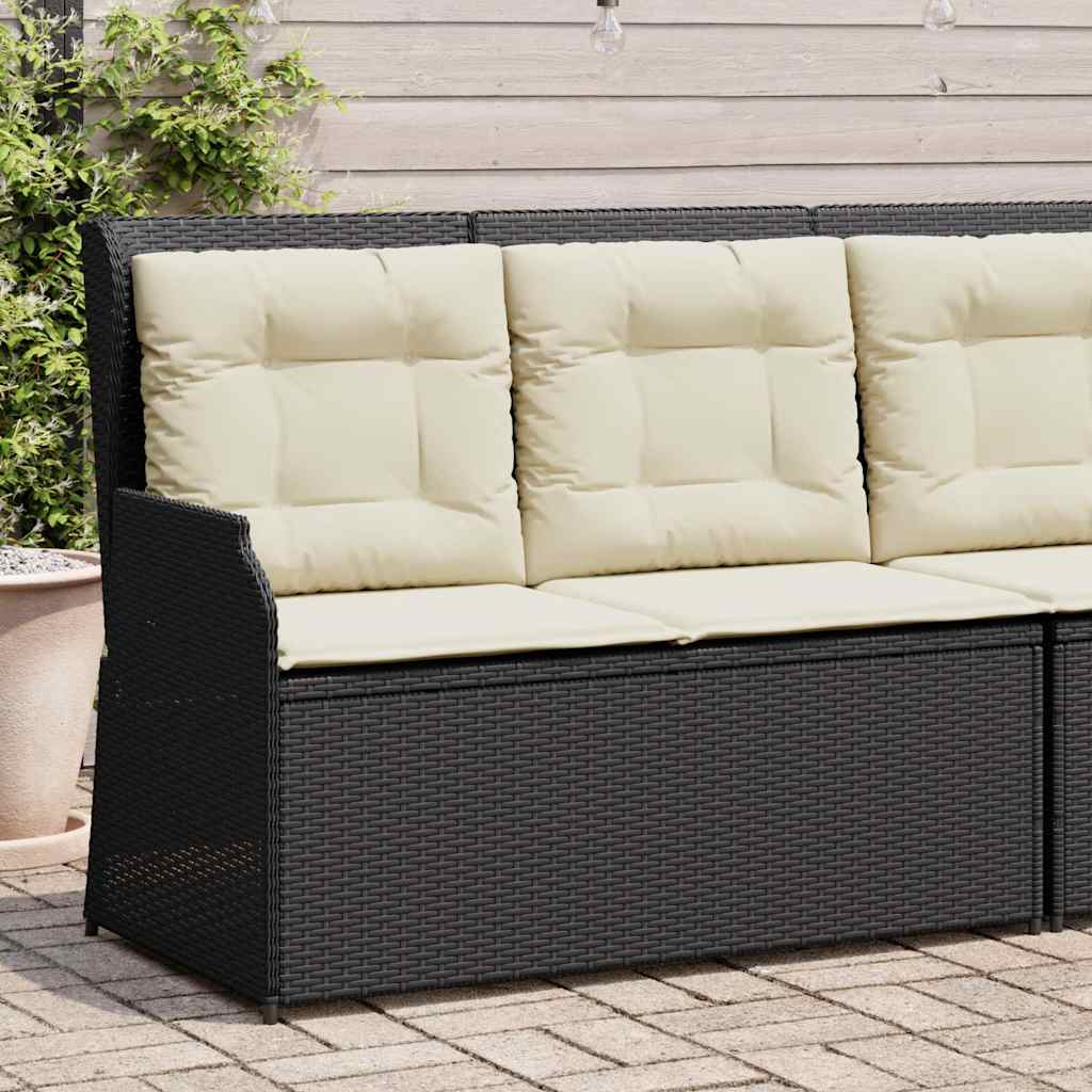 Tuinbankje verstelbaar met kussens poly rattan zwart