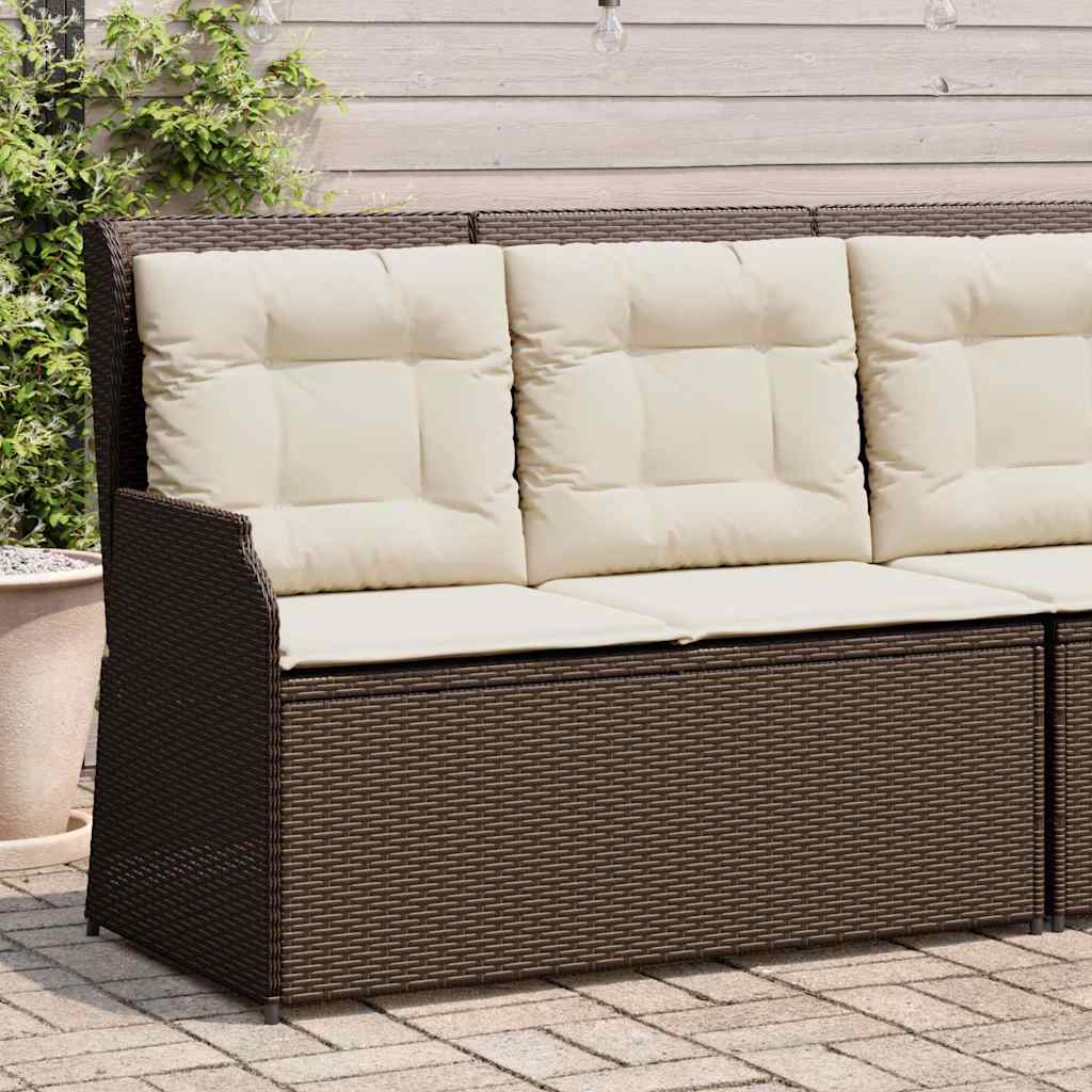 Tuinbankje verstelbaar met kussens poly rattan bruin