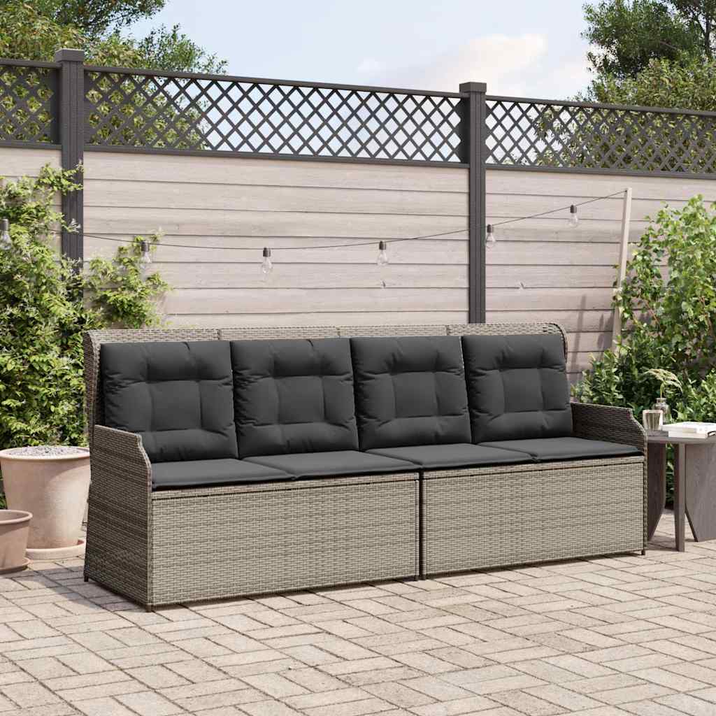 Tuinbankje verstelbaar met kussens poly rattan grijs