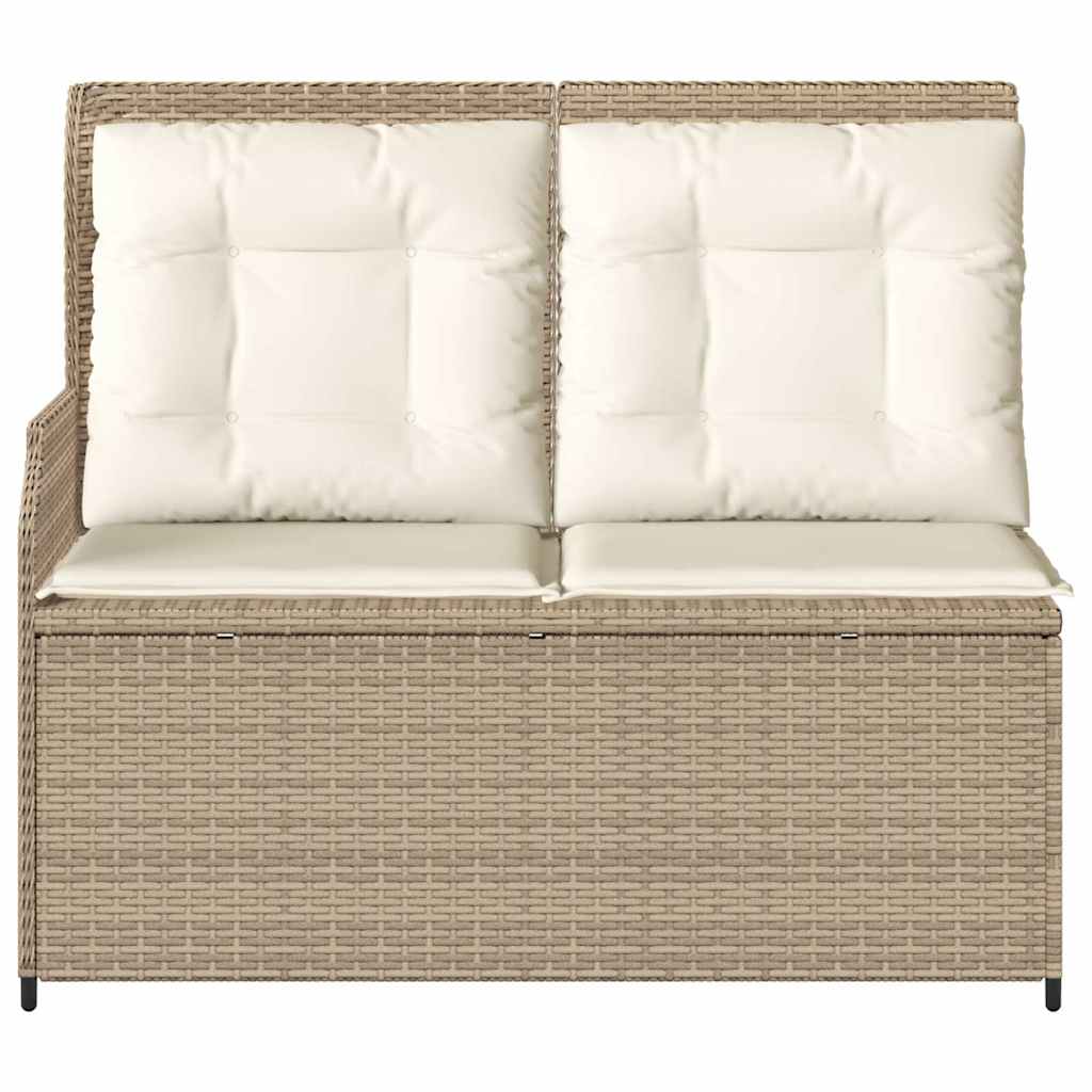 Tuinbankje verstelbaar met kussens poly rattan beige