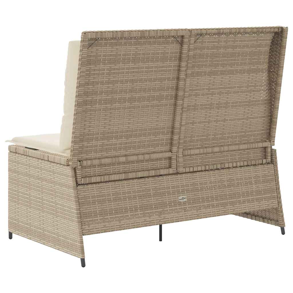 Tuinbankje verstelbaar met kussens poly rattan beige