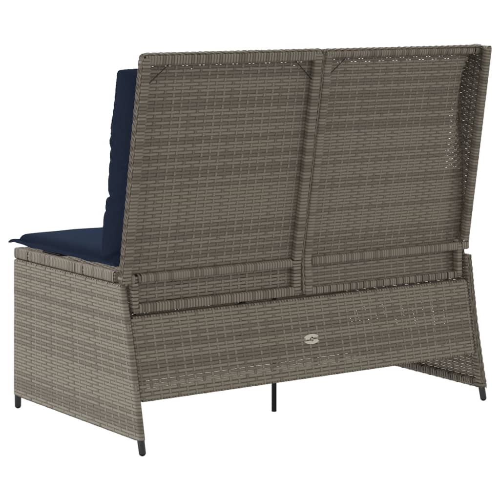 Ligbank voor in de tuin met kussens grijs poly rattan