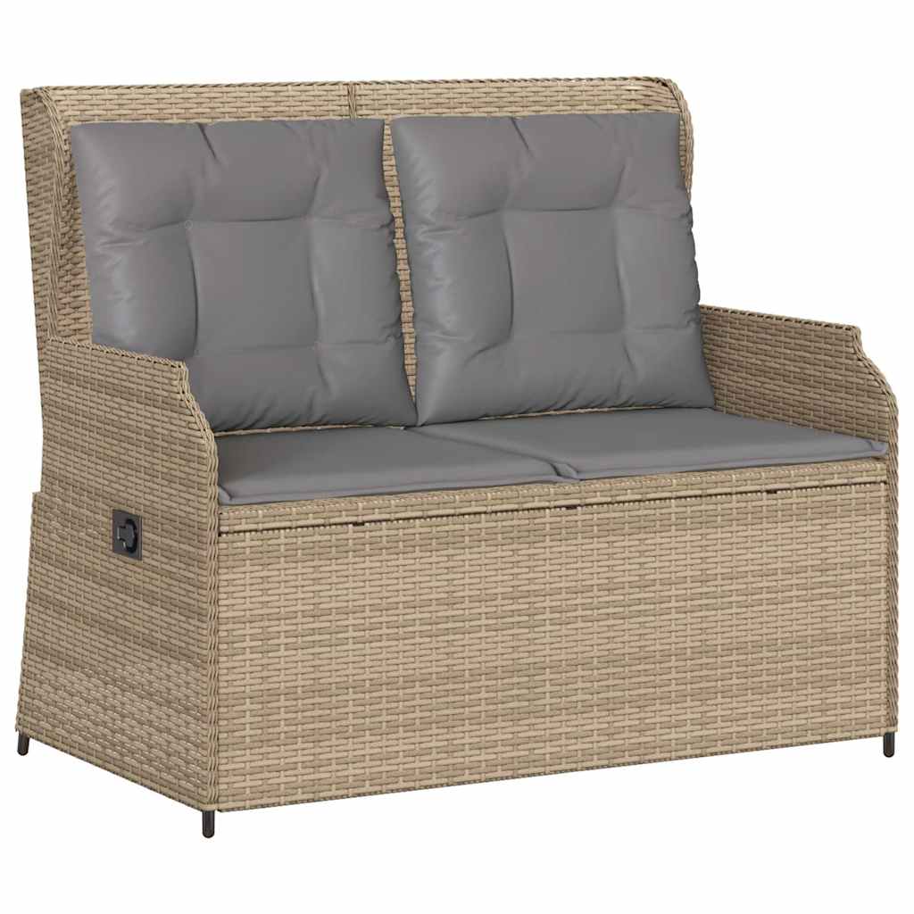 Tuinbankje verstelbaar met kussens poly rattan beige
