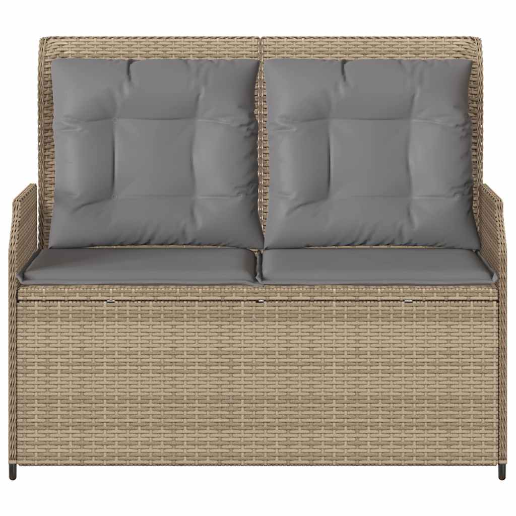 Tuinbankje verstelbaar met kussens poly rattan beige