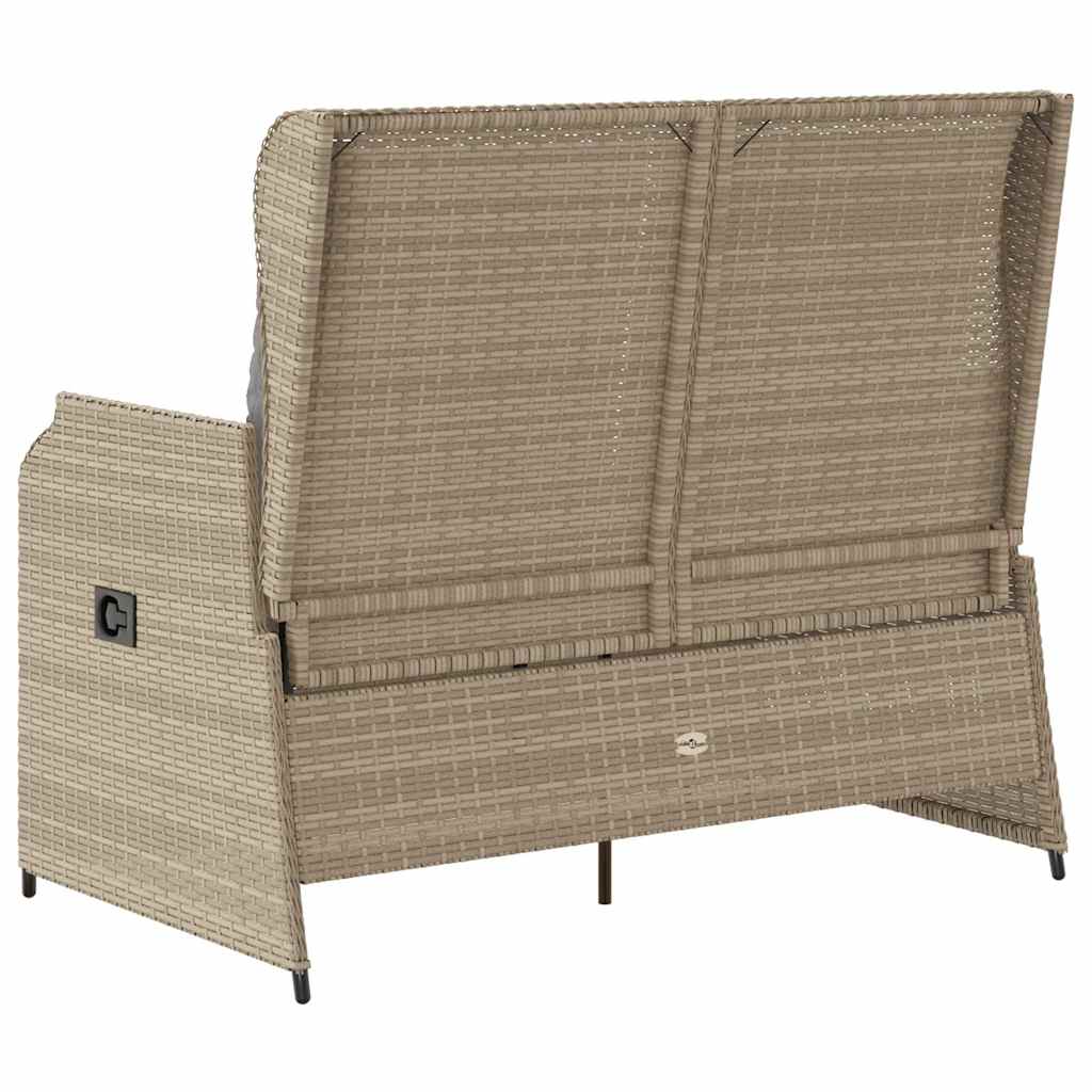 Tuinbankje verstelbaar met kussens poly rattan beige