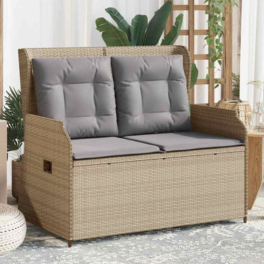 Tuinbankje verstelbaar met kussens poly rattan beige