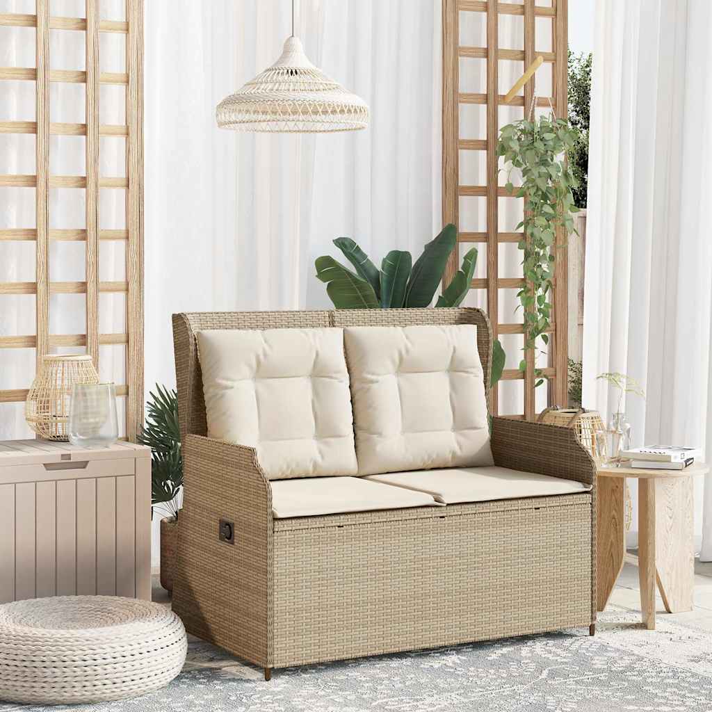 Tuinbankje verstelbaar met kussens poly rattan beige