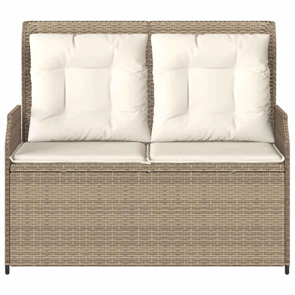 Tuinbankje verstelbaar met kussens poly rattan beige
