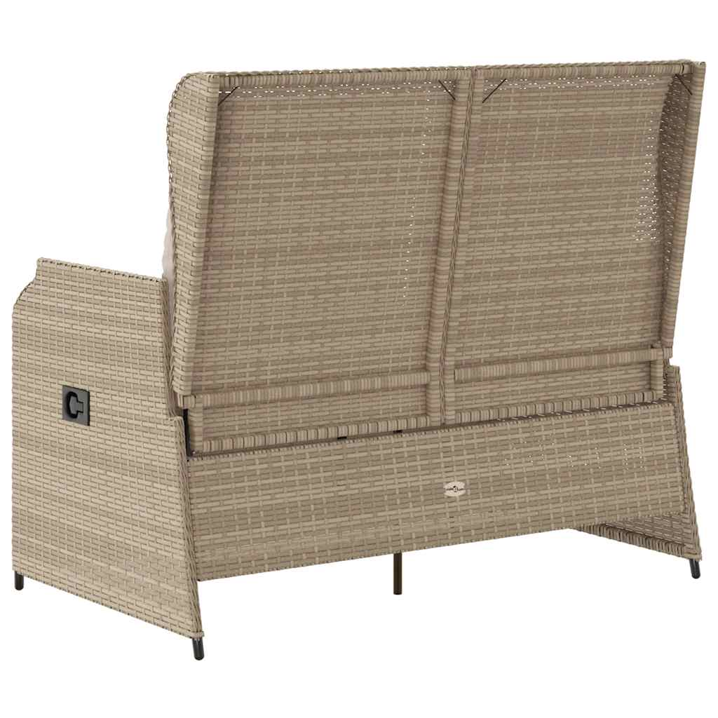 Tuinbankje verstelbaar met kussens poly rattan beige