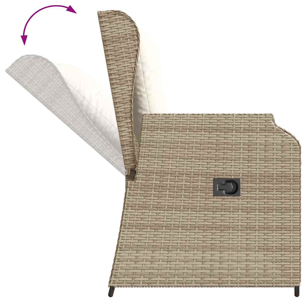 Tuinbankje verstelbaar met kussens poly rattan beige