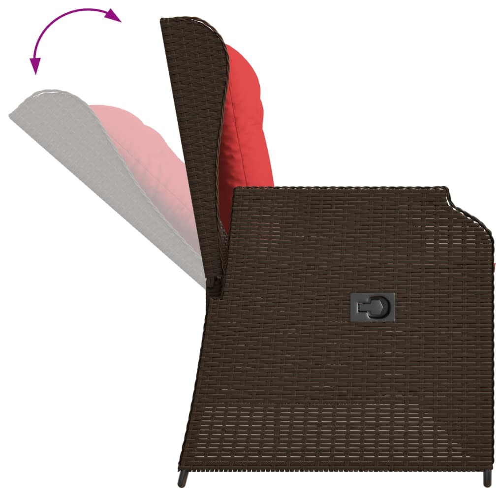 Ligbank voor in de tuin met kussens bruin poly rattan