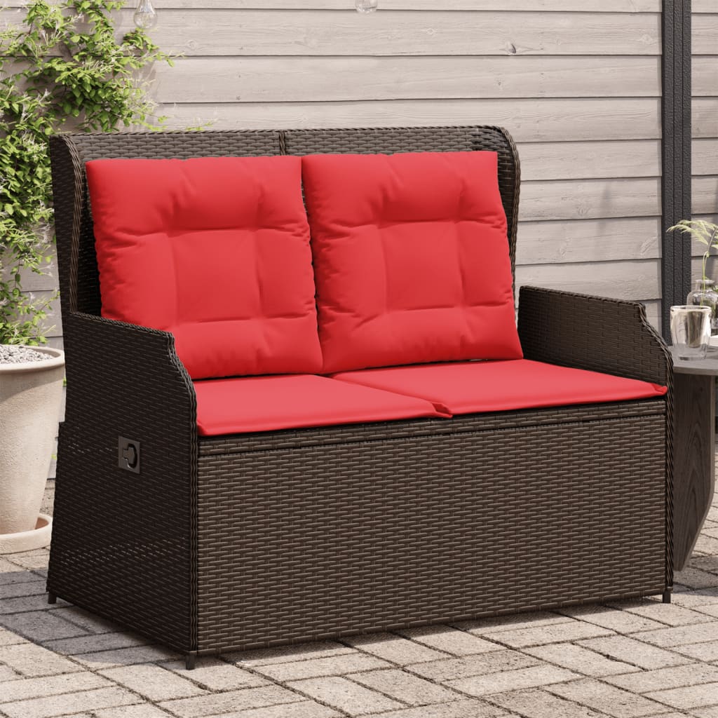 Ligbank voor in de tuin met kussens bruin poly rattan