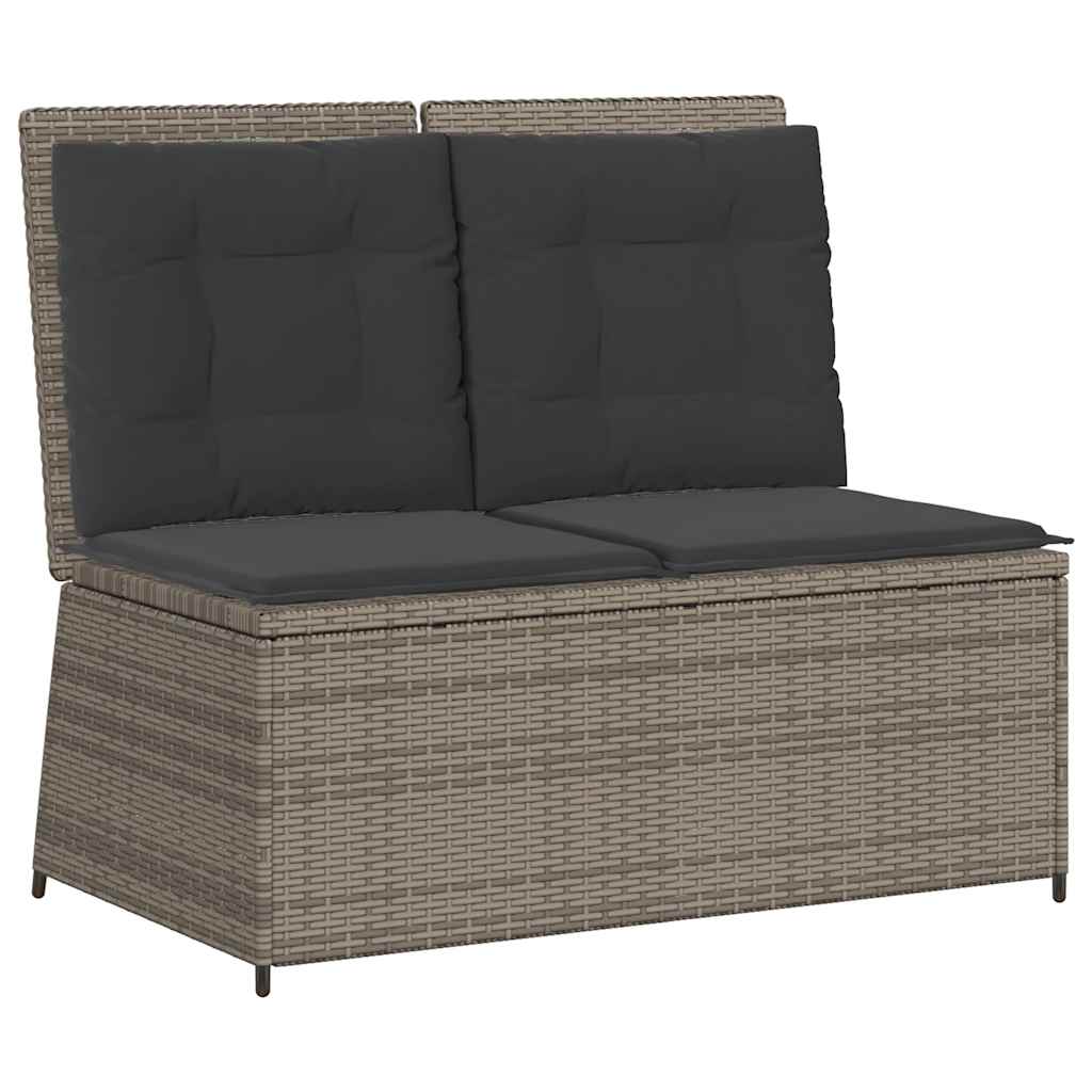 Tuinbankje verstelbaar met kussens poly rattan grijs