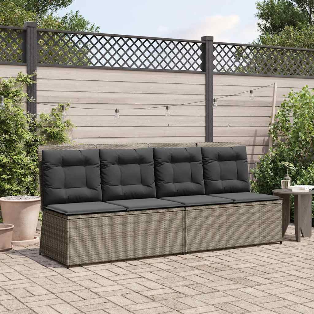 Tuinbankje verstelbaar met kussens poly rattan grijs
