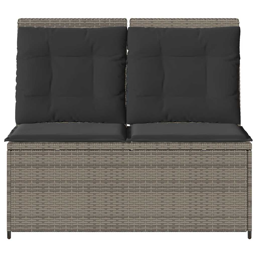 Tuinbankje verstelbaar met kussens poly rattan grijs
