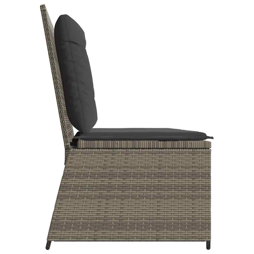 Tuinbankje verstelbaar met kussens poly rattan grijs