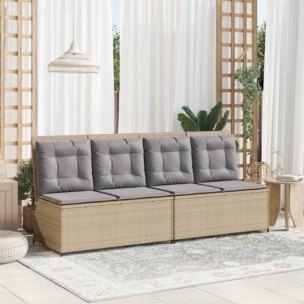 Tuinbankje verstelbaar met kussens poly rattan beige