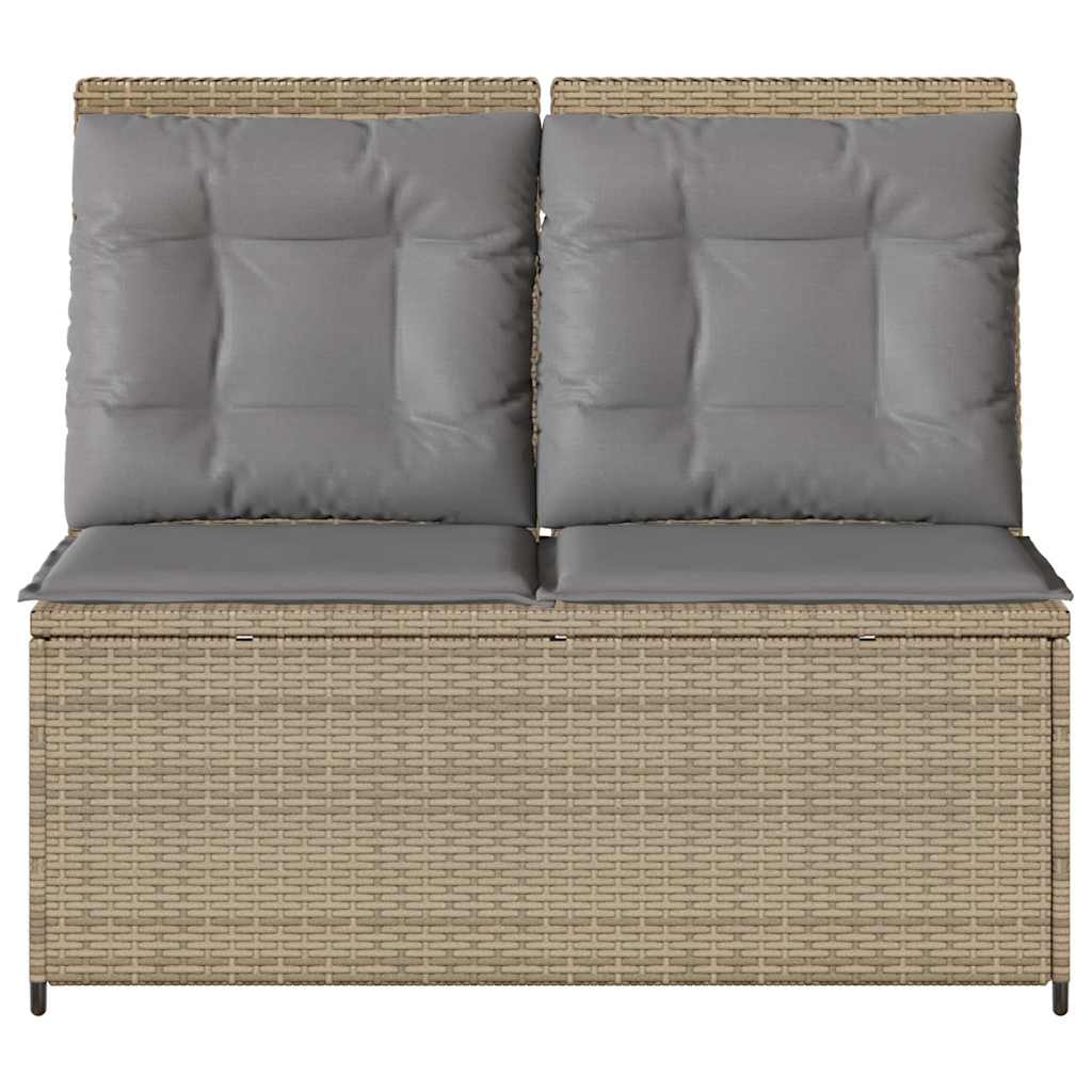 Tuinbankje verstelbaar met kussens poly rattan beige